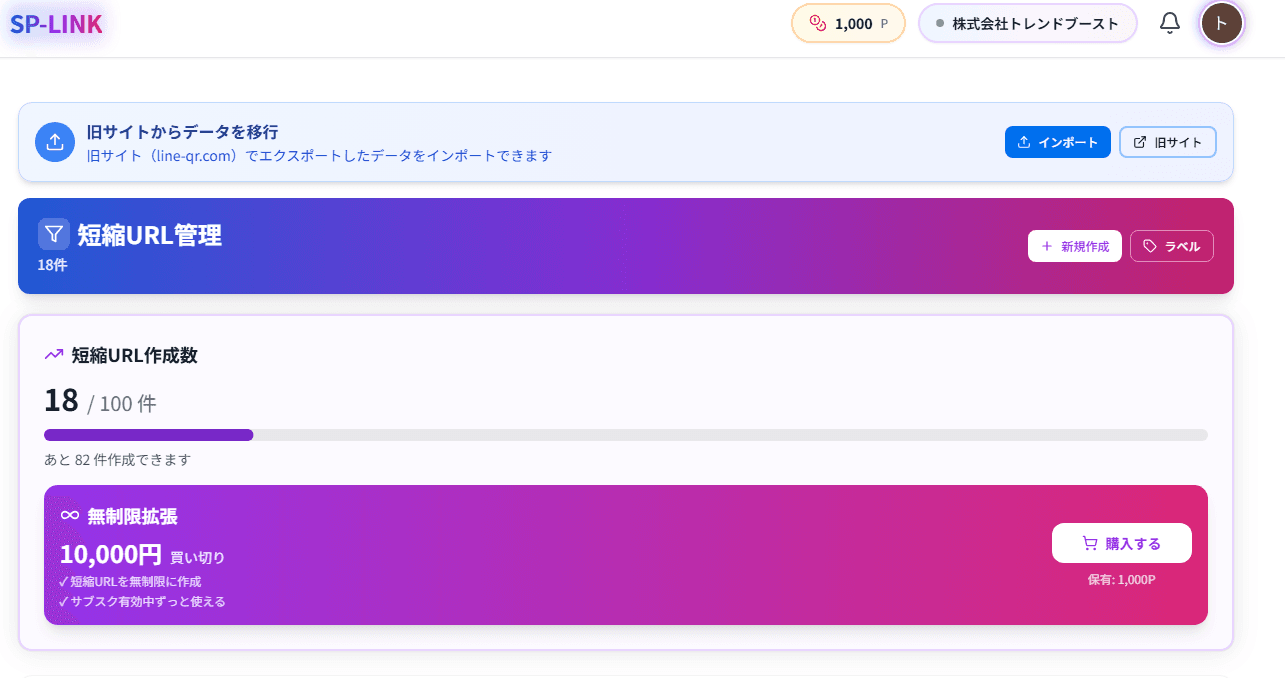 短縮URL管理画面
